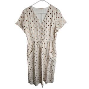 Marfinno Womens Parrot Linen Blend Dress L Bird Print Coastal Grandma Lagenlook